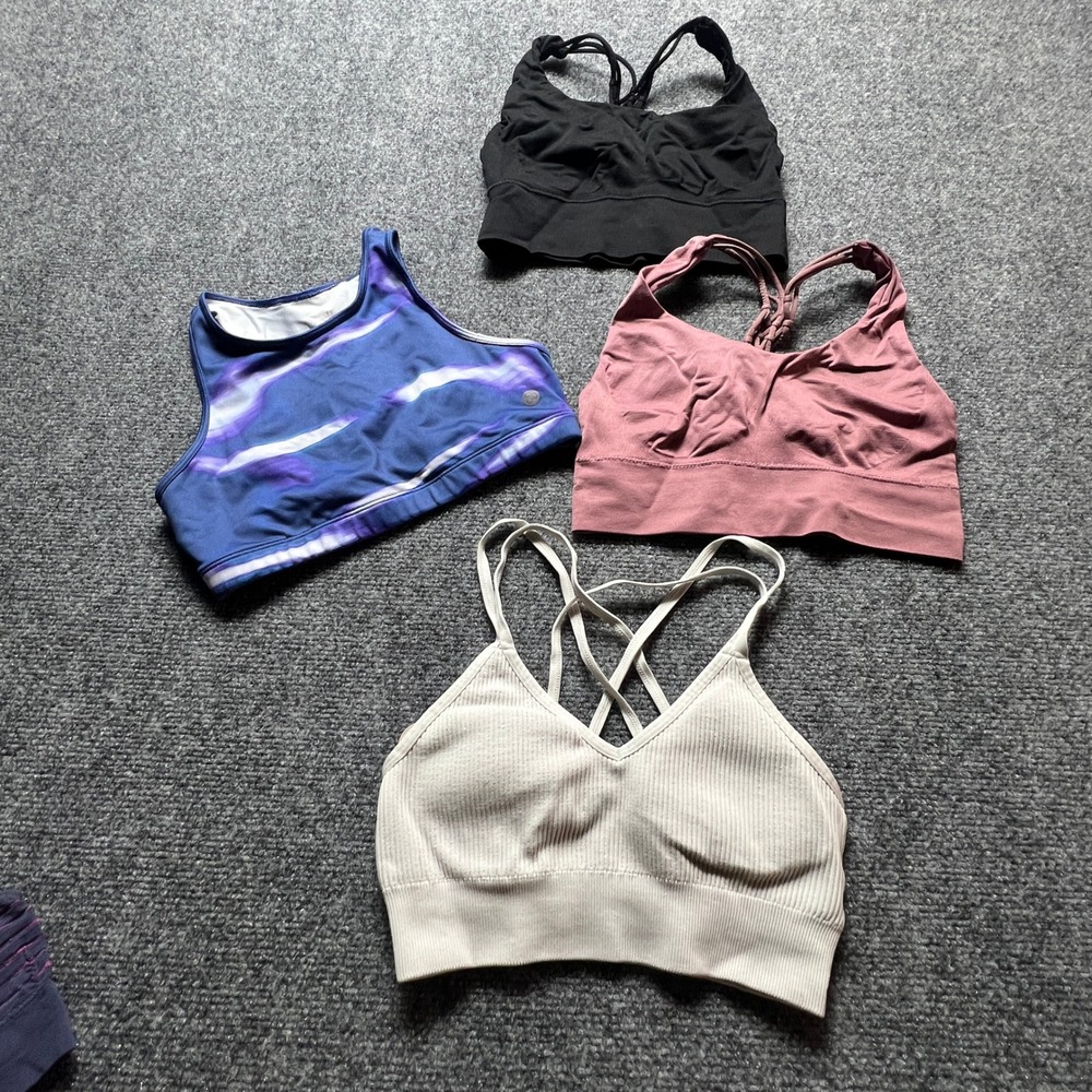 Aerie Zella Lot of 4 Sports Bras Bralettes XS Girl L Purple Pink Black Cream